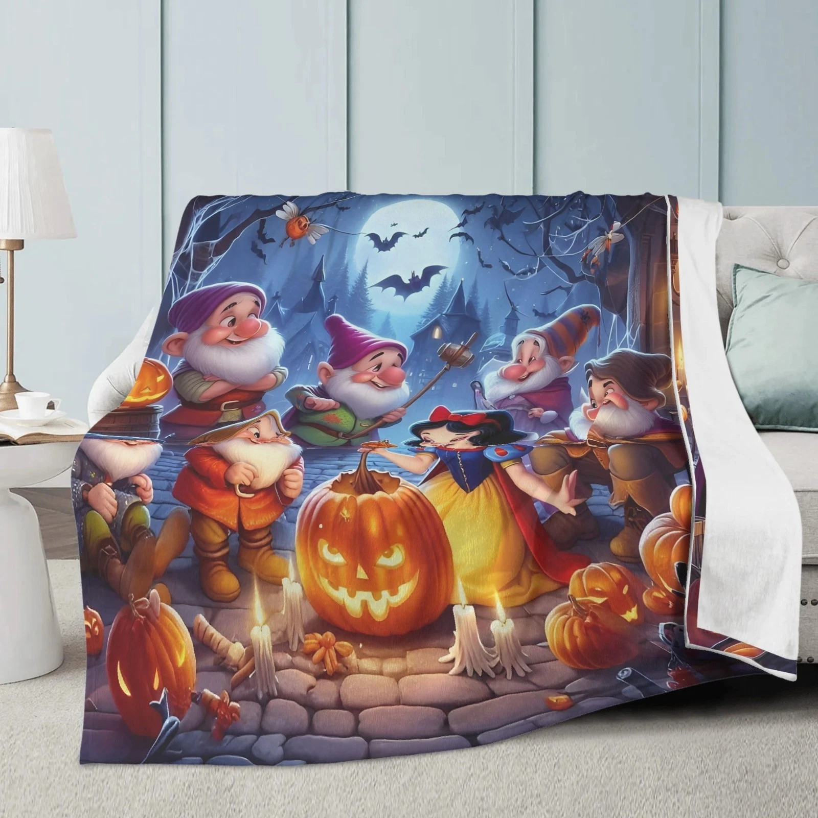Snow White Halloween Blanket Pumpkin Bat Design Disney Blanket Decor