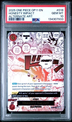 2025 One Piece TCG OP11-018 Manga Event (R) Honesty Impact Alternate Art PSA 10