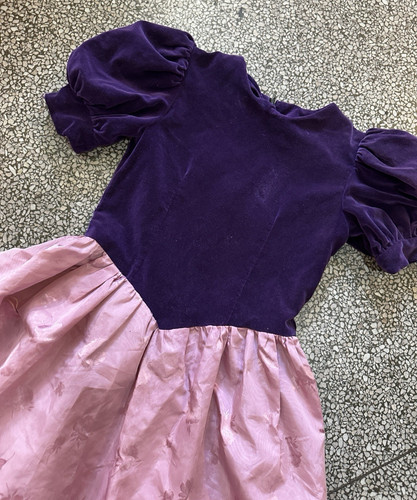 Vintage 80s Girls Princess Maxi Dress Purple Velvet Puff Sleeves Costume 6 7