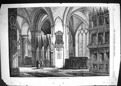Original alter antiker Druck Interieur Dekanskapelle Kathedrale Oxford England 1870