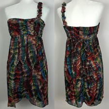Vintage City Triangles One Shoulder Y2K Dress Babydoll Womens Size 6 Mini Print
