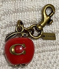 Coach Red Apple Keychain Bag Charm Resin Metal