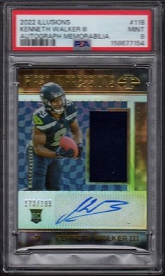 2022 Kenneth Walker III Panini Illusions RC #118 Autograph-Mem /299 Graded PSA 9