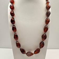 Vintage 90s Faux Amber Resin Chunky Necklace Brown Twisted Beaded Jewelry