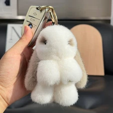 15cm Cute Real Mink Fur Rabbit Bunny Bag Charm Keychain Bag Phone Furry Pendant