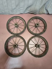 Vtg Antique Early 1900s Metal Spoke Baby Buggy Wagon Set Of 4 Wheels