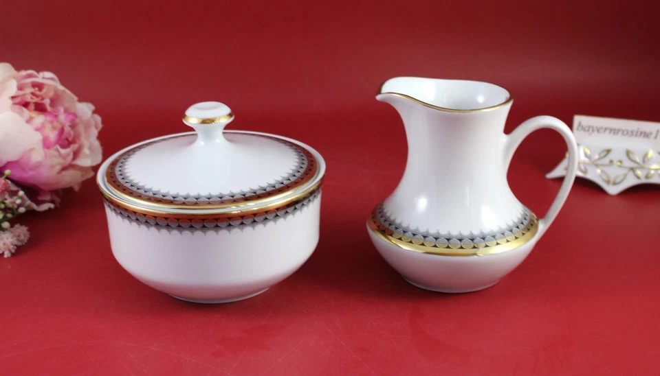 PMR Bavaria Jaeger & Co, Milchkännchen ca. 0,18 L mit Zuckerdose 2 tlg grau-Gold - Bild 1 von 4