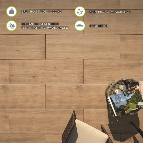 HORI Terrassenplatten Bodenfliesen Holzoptik Outdoor Platte Feinstein - Bild 8 von 32