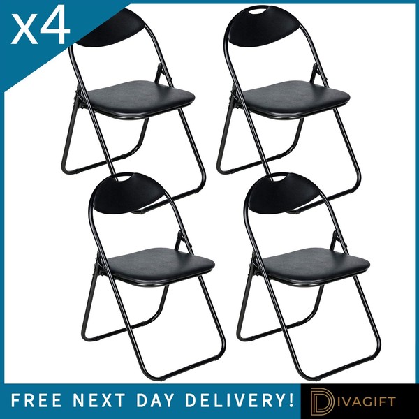 4 X SILLA PLEGABLE NEGRA con MARCO DE METAL para SILLAS DE FIESTA DE OFICINA EN CASA