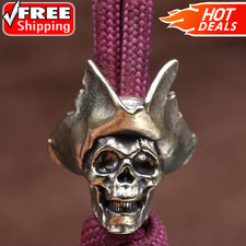 Skull Head Captain Brass Knife Bead EDC Paracord Lanyard Outdoor Charm Pendant