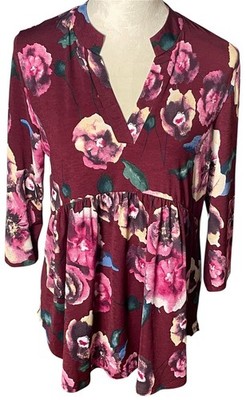 Honey Me Sz M Floral Print Multicolor Blouse Babydoll Stretch EUC Y2K Style Goth