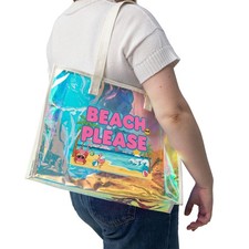 Holographic Beach Tote Bag    Beach Please  Clear Summer Carryall