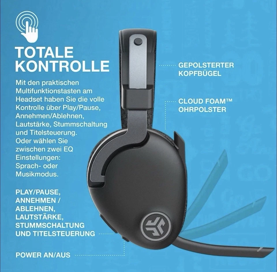 JLab JBuds Work Wireless Headset with Microphone Over Ear Computer Headsets 60HR - Image 3 of 4