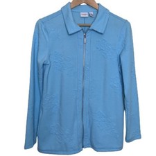 CHICO'S Weekend Women's Textured Blue Long Sleeve Full Zip Jacket Size 0  XS