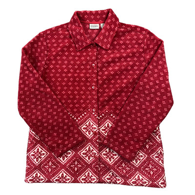 Classic Elements roter Fleecepullover Strickjacke Fair Isle Damen Medium