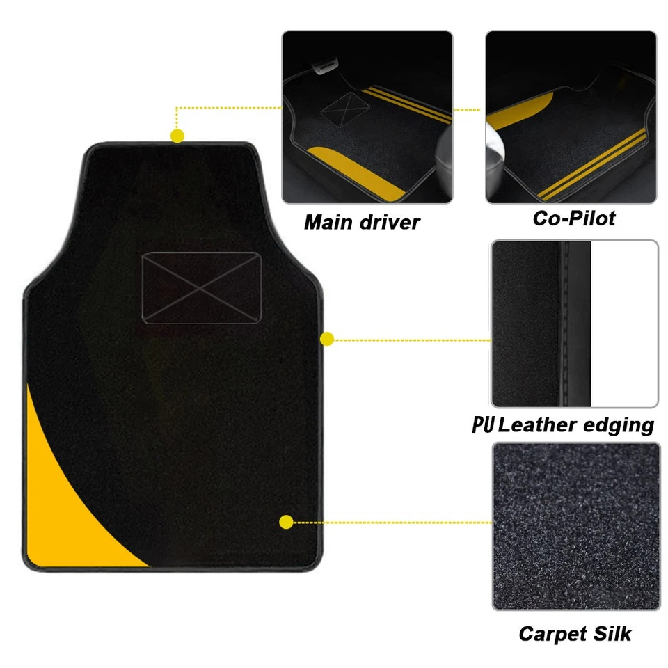 For Volvo Car Floor Mats Front+Rear Liner Carpet Type B8 Black Yellow 4Psc - Изображение 3 из 4