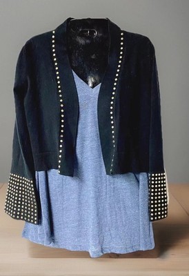 Calvin Klein Black Cropped Metal Studs Shrug Cardigan Long Bell Sleeve Small