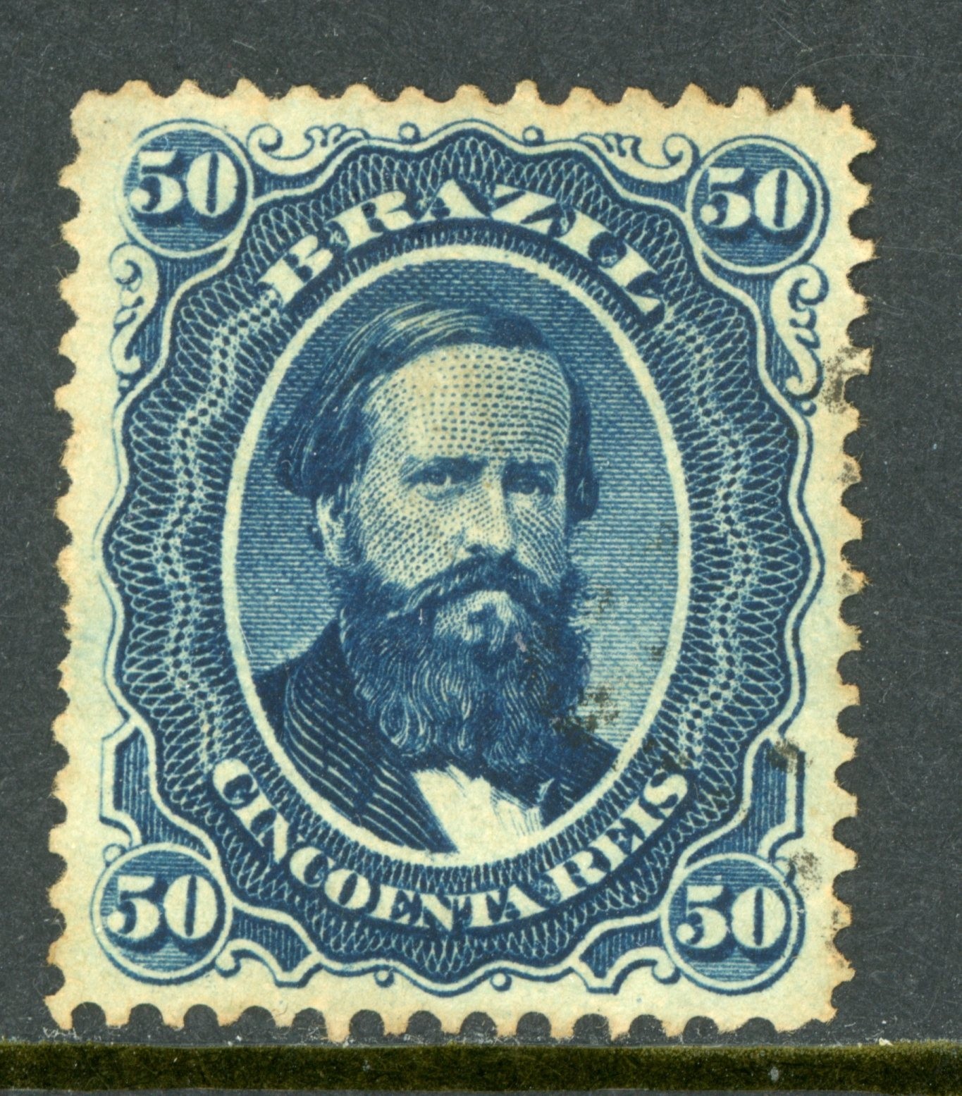 Brazil 1866 Dom Pedro 50R DBlue Scott #56 Mint W679
