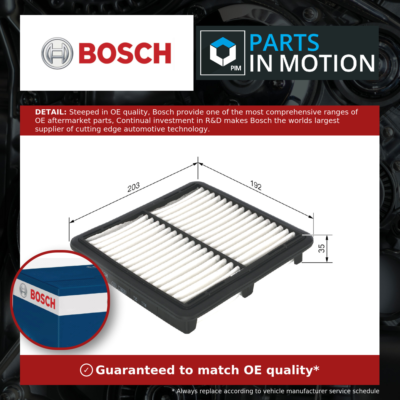 Air Filter 1987429166 Bosch 96314494 J990435L0 S9166 Genuine Quality Guaranteed