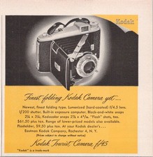Kodak Tourist Camera f/4.5 Vintage Print Ad 1948 Black Yellow