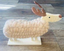 Pink Zebra Elwood Elk Wood Animal Shaped With Brown Wool Felt Antlers Decoration
