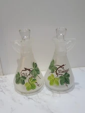 Vintage Hazel-Atlas Oil and Vinegar Cruet Set Frosted Glass Beautiful 