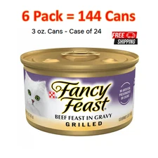 144 Cans/ 6 Packs- Fancy Feast Grilled Beef Feast Wet Cat Food, 3 oz- Case of 24