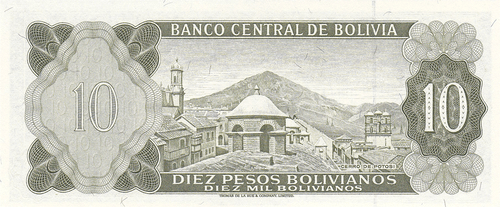 1962 Bolivia 10 Pesos Error Mismatched Serial Numbers Uncirculated Pick #154a - Picture 3 of 3