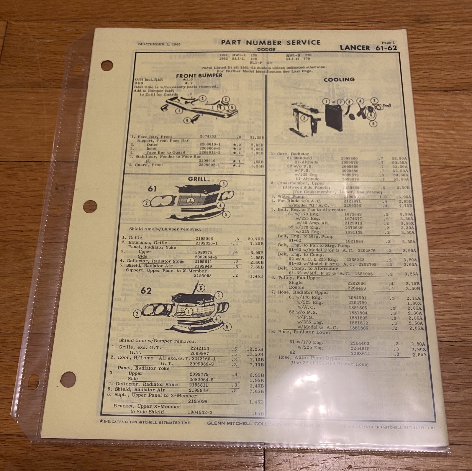 1961-1962 Dodge Lancer Parts Catalog with Mopar Part Numbers