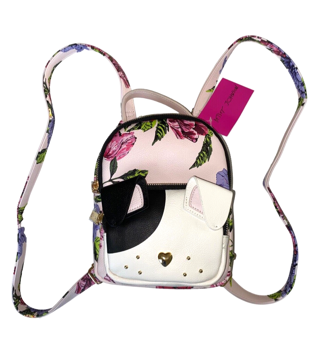 BETSEY JOHNSON Multi Color FLOWERS Dog FACE Faux LEATHER  display picture 2