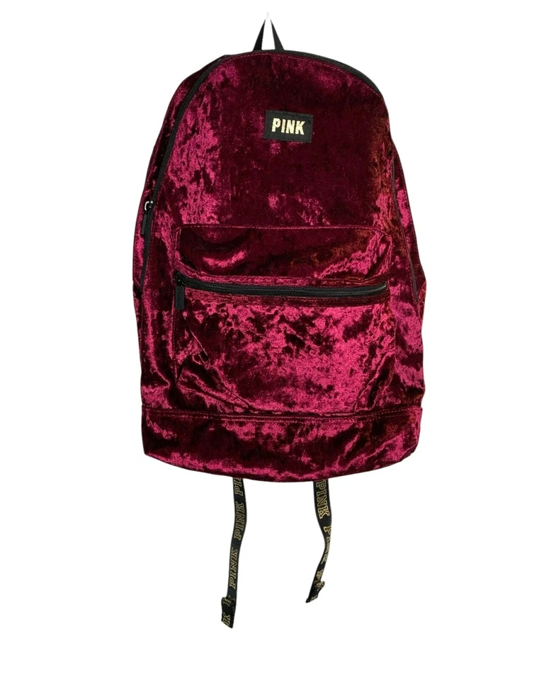 Mochila Victoria's Secret Rosa Borgoña Terciopelo Logo Dorado Múltiples Bolsillos Foto 3 de 4