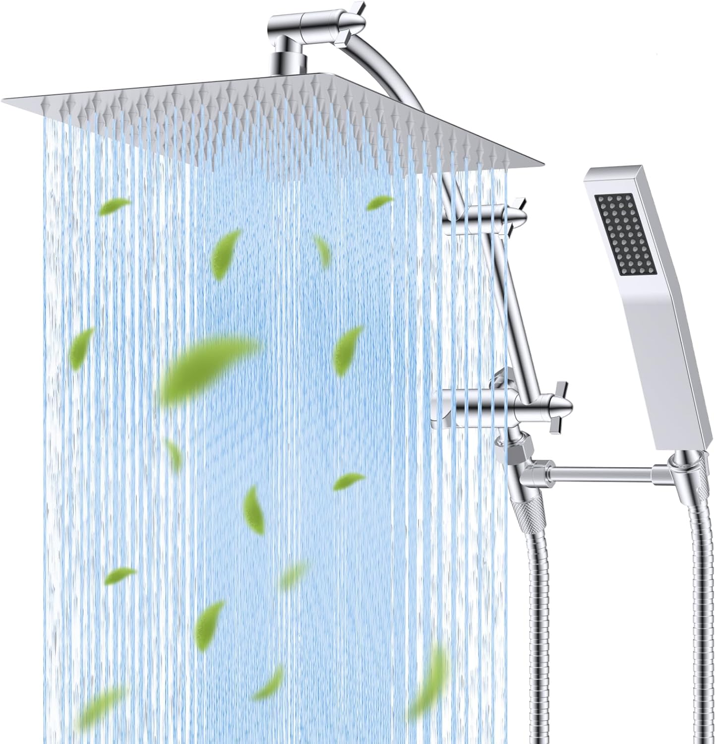 All Metal 12'' Rainfall Shower Head, Square Shower Head Combo, High Pressure Han