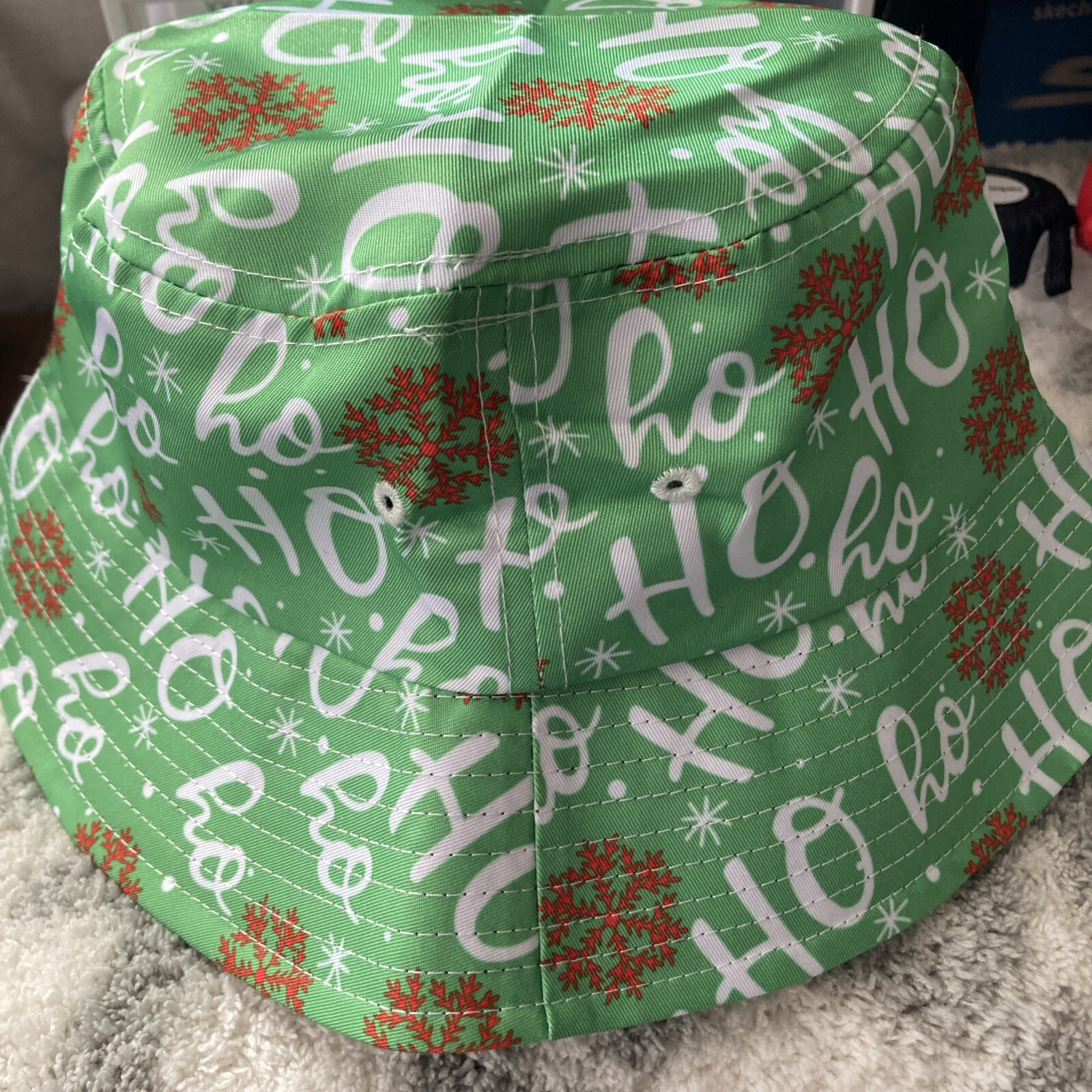 Festive Green Ho Ho Ho Bucket Hat Free Shipping Christmas Cap  