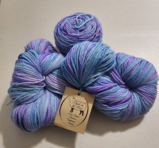 Dyed In The Wool Hand-Painted 100 Luxury Merino Wool Purple Blue 2 Hanks 1 Cake
