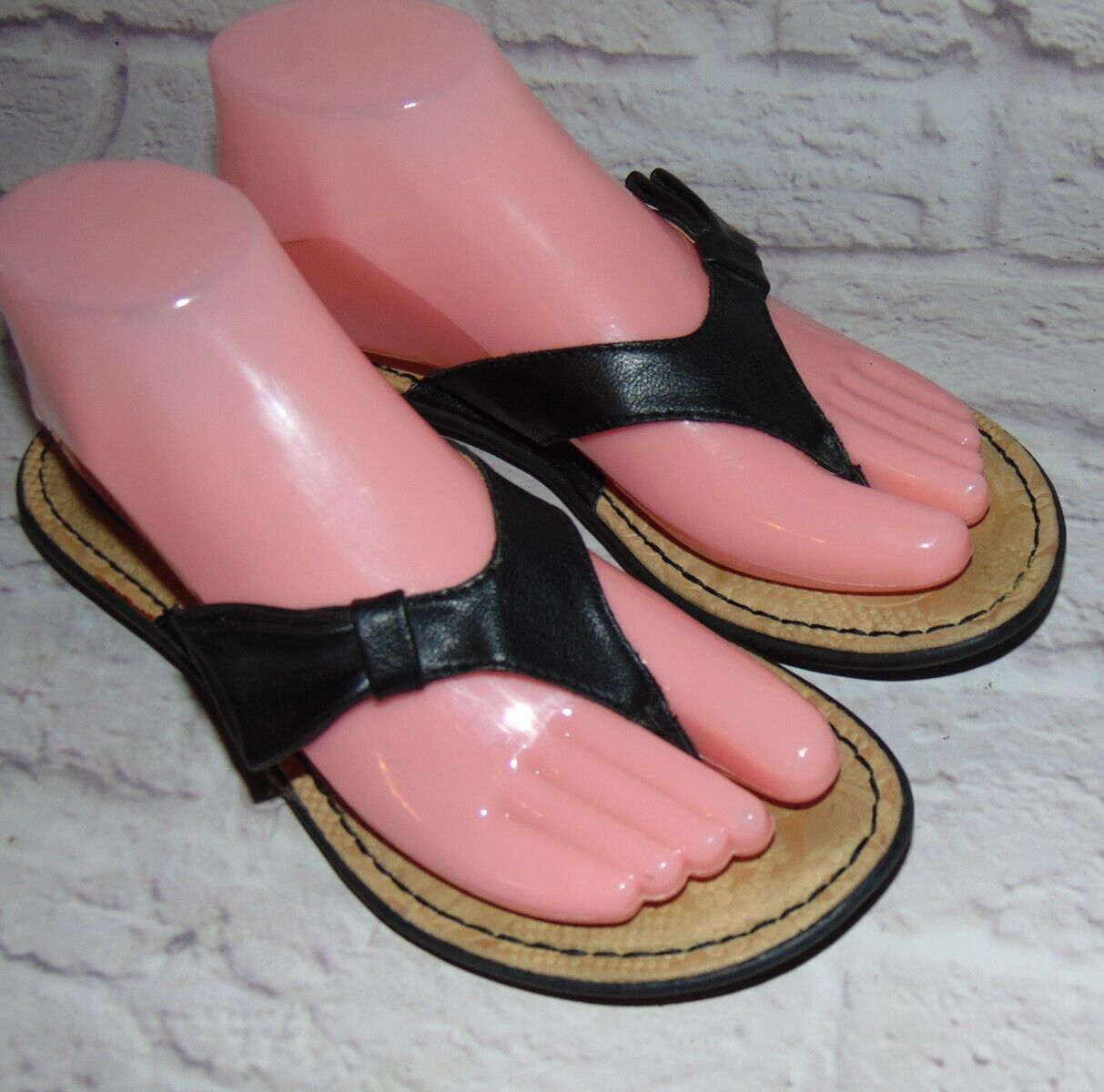 Born Sandals Womens 7M Slip On Slides Black Leather Casual Bow Flat