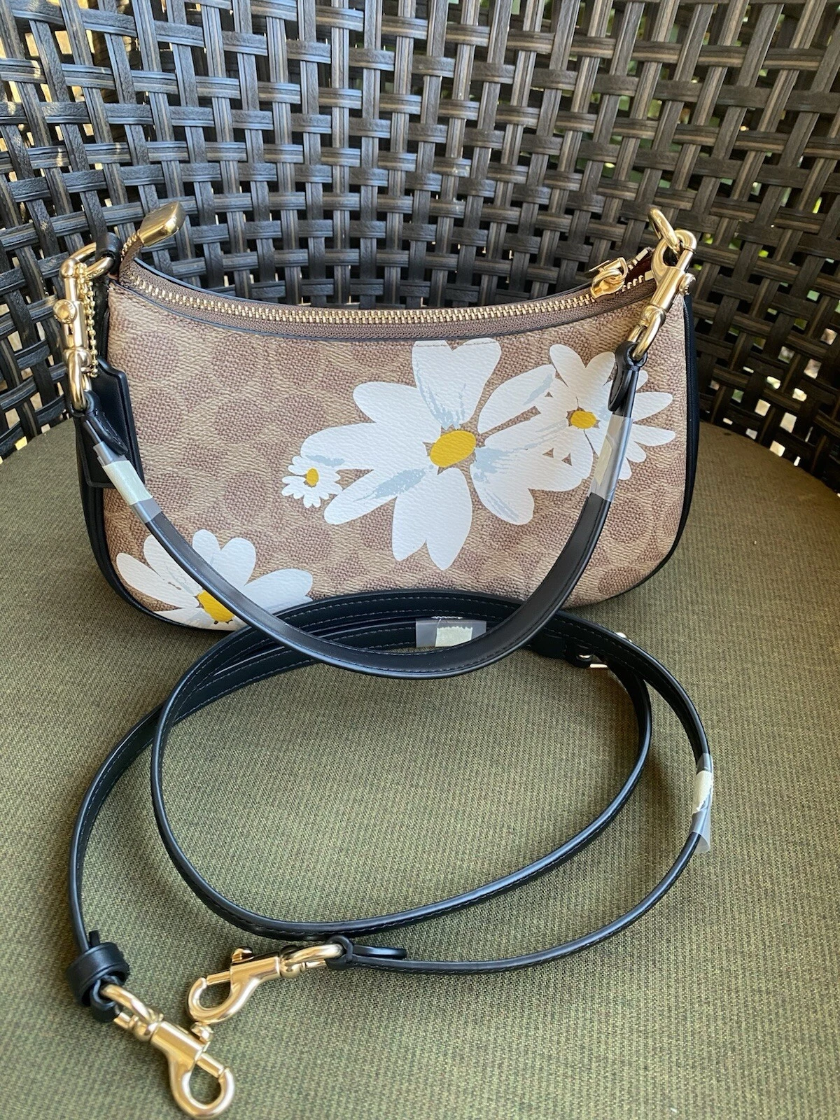 Borsa a tracolla Coach CZ586 Teri firmata rivestita in tela e pelle stampa floreale