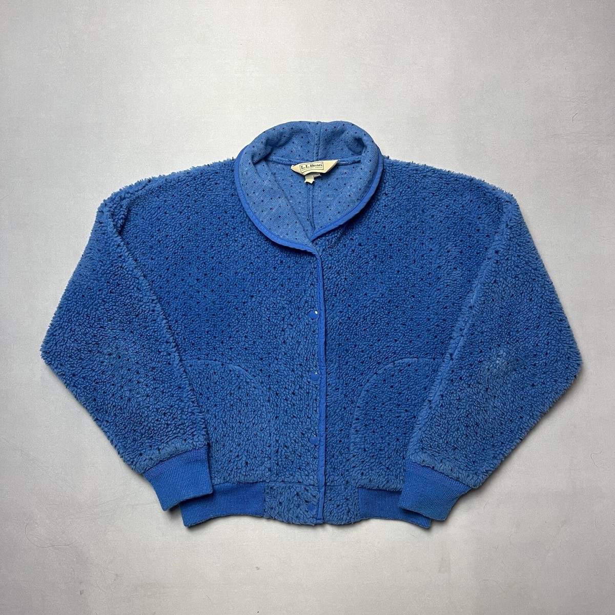 Vintage 80s LL Bean Birdseye Deep Pile Fleece Zip Jacket Womans