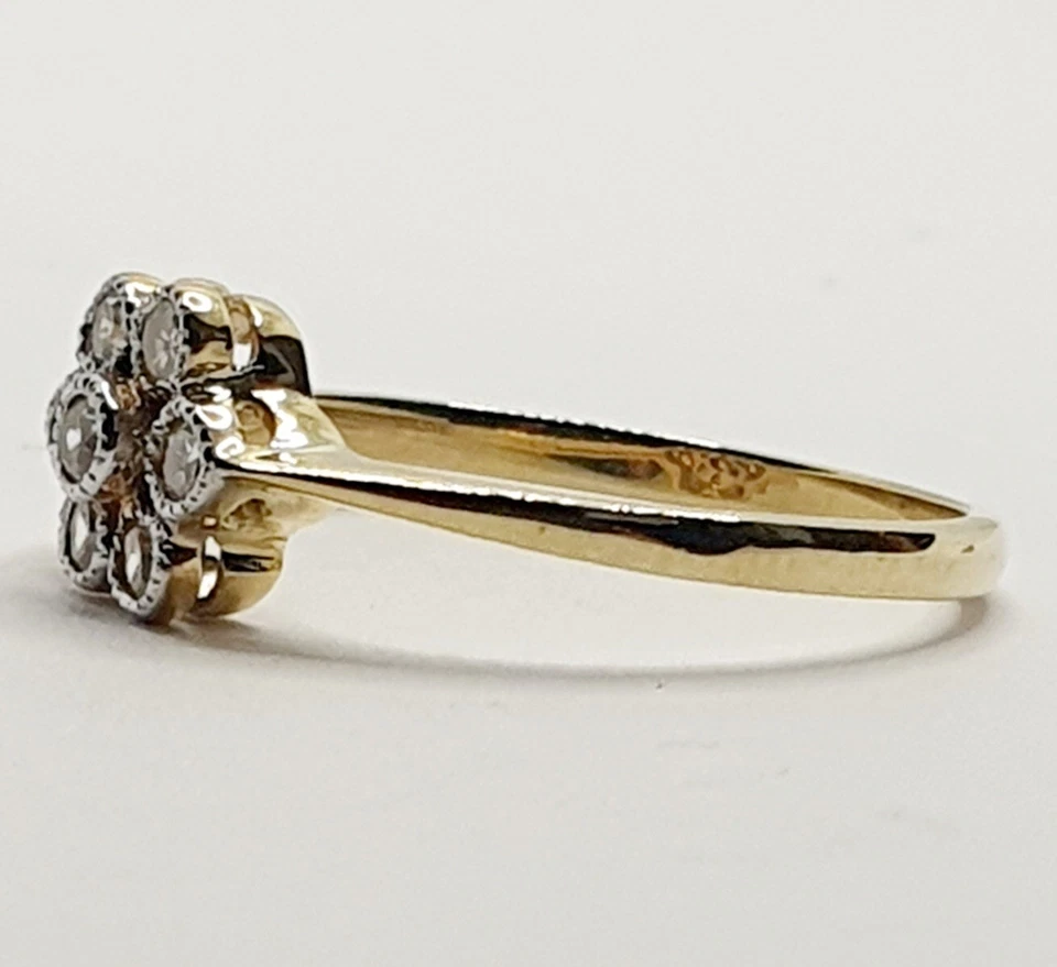 Cute 9ct Diamond Daisy Cluster Yellow Gold 375 Ring size N Full English Hallmark - Image 4 of 4