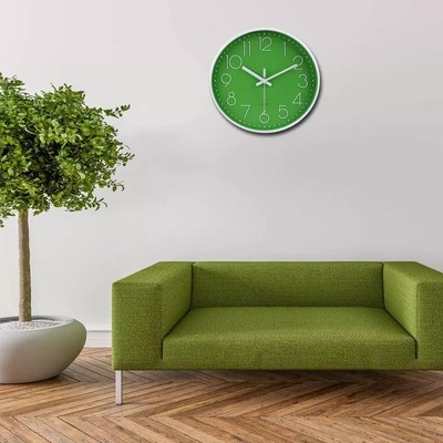 Jomparis Modern Office Green Decor Wall Clock 12'' Silent & Non-Ticking Battery O