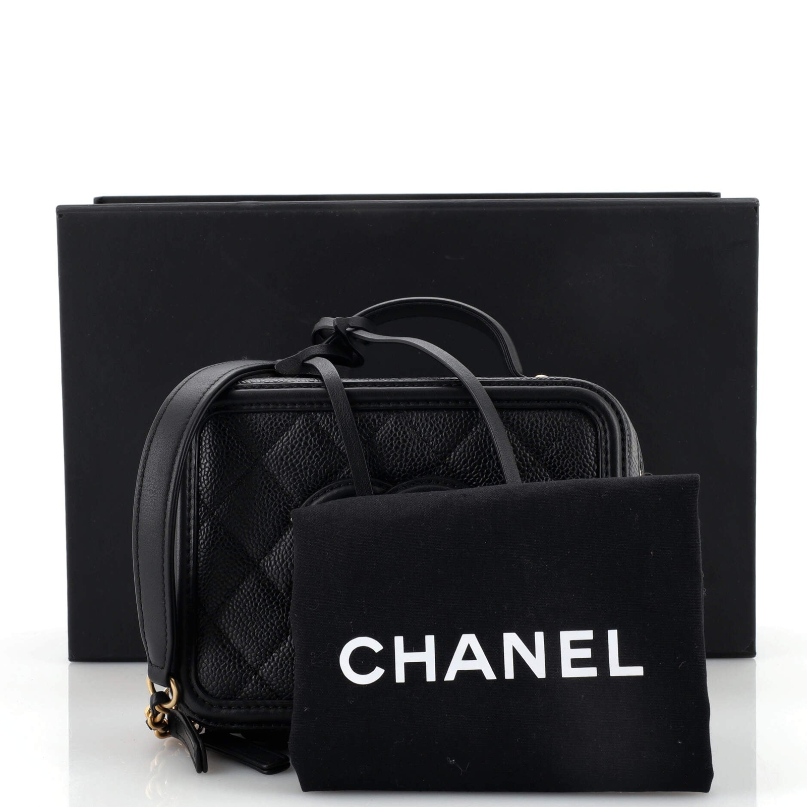 Chanel Filigree Vanity Case Quilted Caviar Small Black Gem