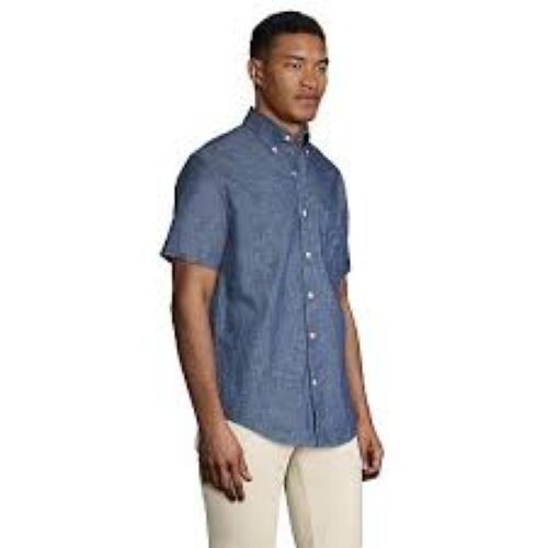 Lands End Chambray Shirt Traditional Fit Button Camp Short Sleeve Resort Men XXL
