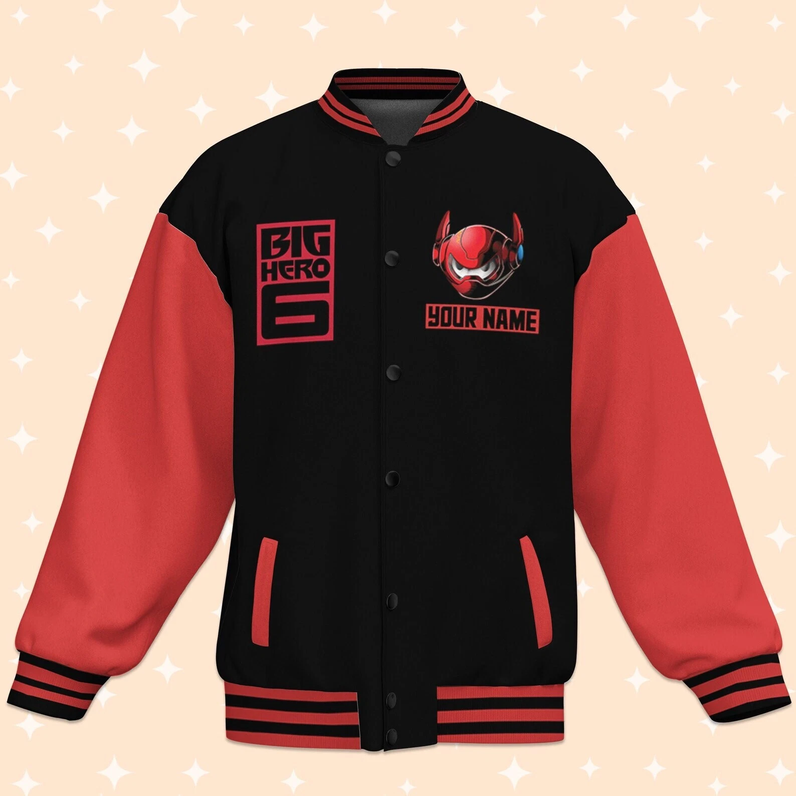 Personalized Disney Big Hero 6 Black Red Varsity Jacket, Baseball Outfit