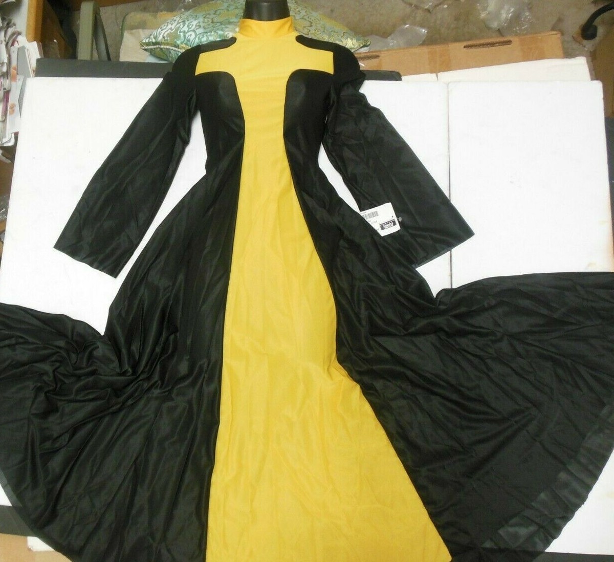 black and gold praise dance dresses Danzcue Child Praise Dance Shimmery Parallel Long Sleeve Dress Black-Gold / 8-10-Child main image 0