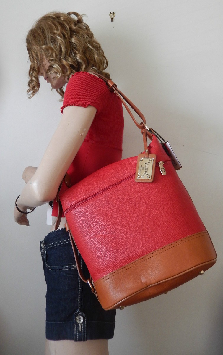VALENTINA ITALIAN LEATHER CONVERTIBLE BUCKET TOTE/HOBO IN 