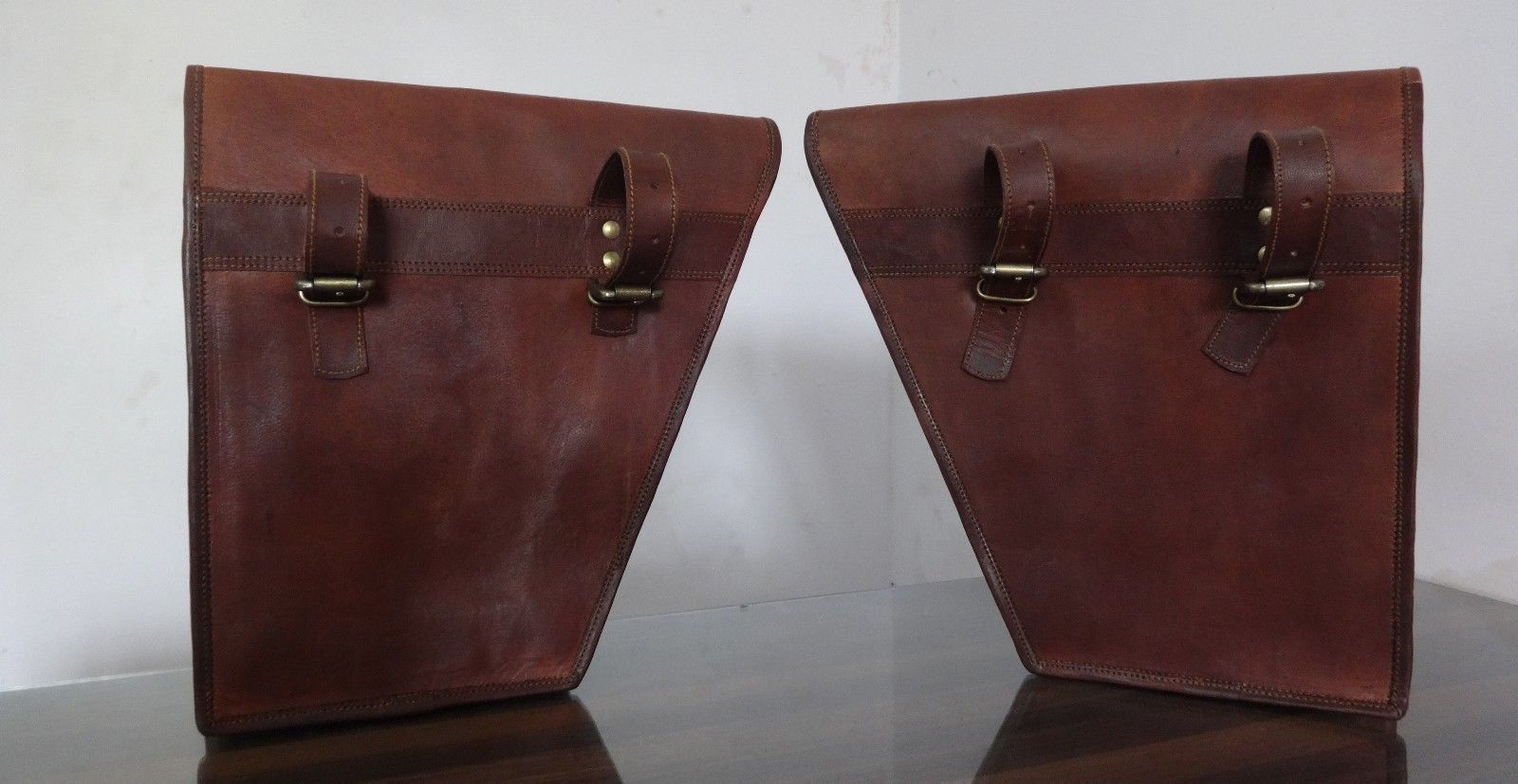 Pochette latérale moto USA marron cuir véritable sacoche de selle pour moto custom chopper