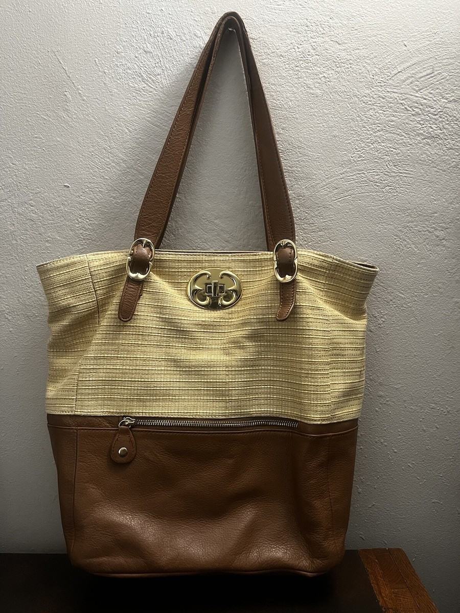 Emma Fox Straw and Tan Leather Large Tote Shoulder Bag/purse