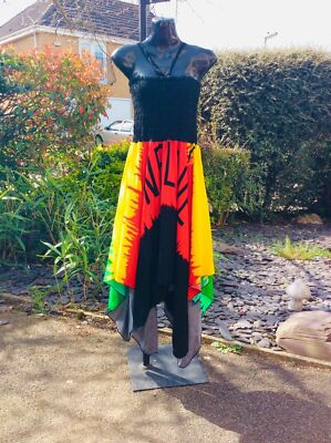 Jamaican Rasta Colour, One Love Print Mermaid Hem Maxi Dress