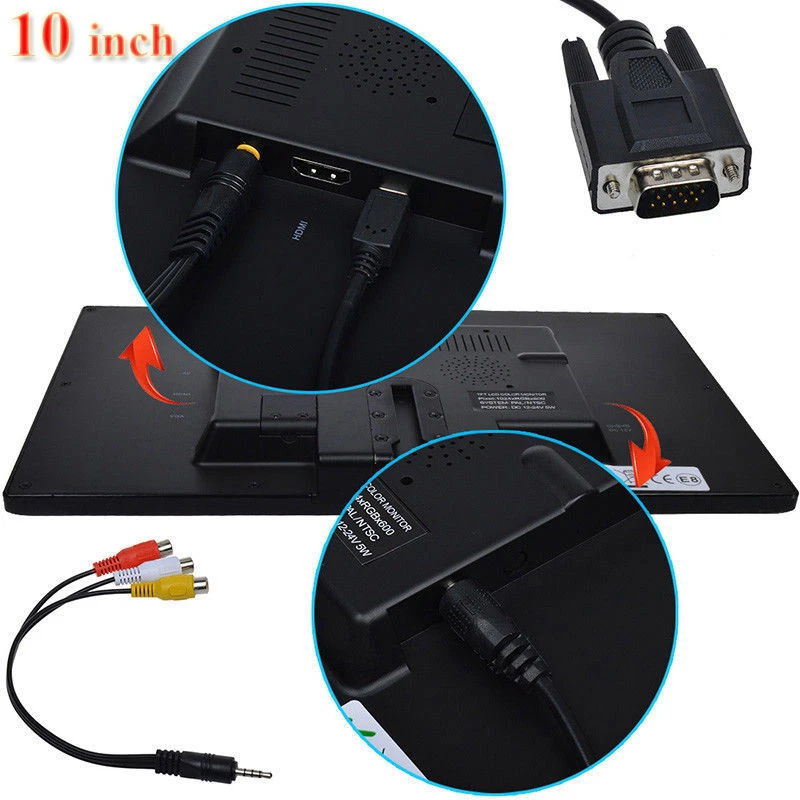 Ultrathin 10" LCD Monitor Screen AV/RCA/VGA/HDMI Video for DSLR Raspberry Pi 3B+ - Image 3 of 4