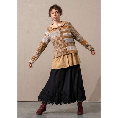 GUDRUN SJODEN Floral Patchwork Cardigan Sweater Wool Buttons Retro X-Small