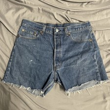 Vintage 80s Levis 501xx Cut Off Denim Shorts Jorts Size 36 Made In USA Dark Wash